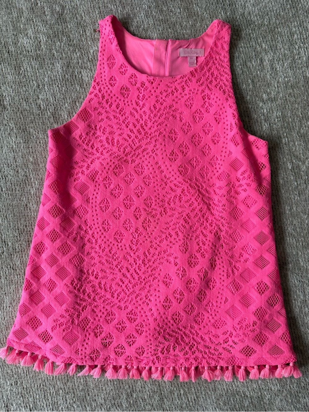 Lilly Pulitzer Pink Lace Tassel Hem Sleeveless Top XS Resort Preppy
